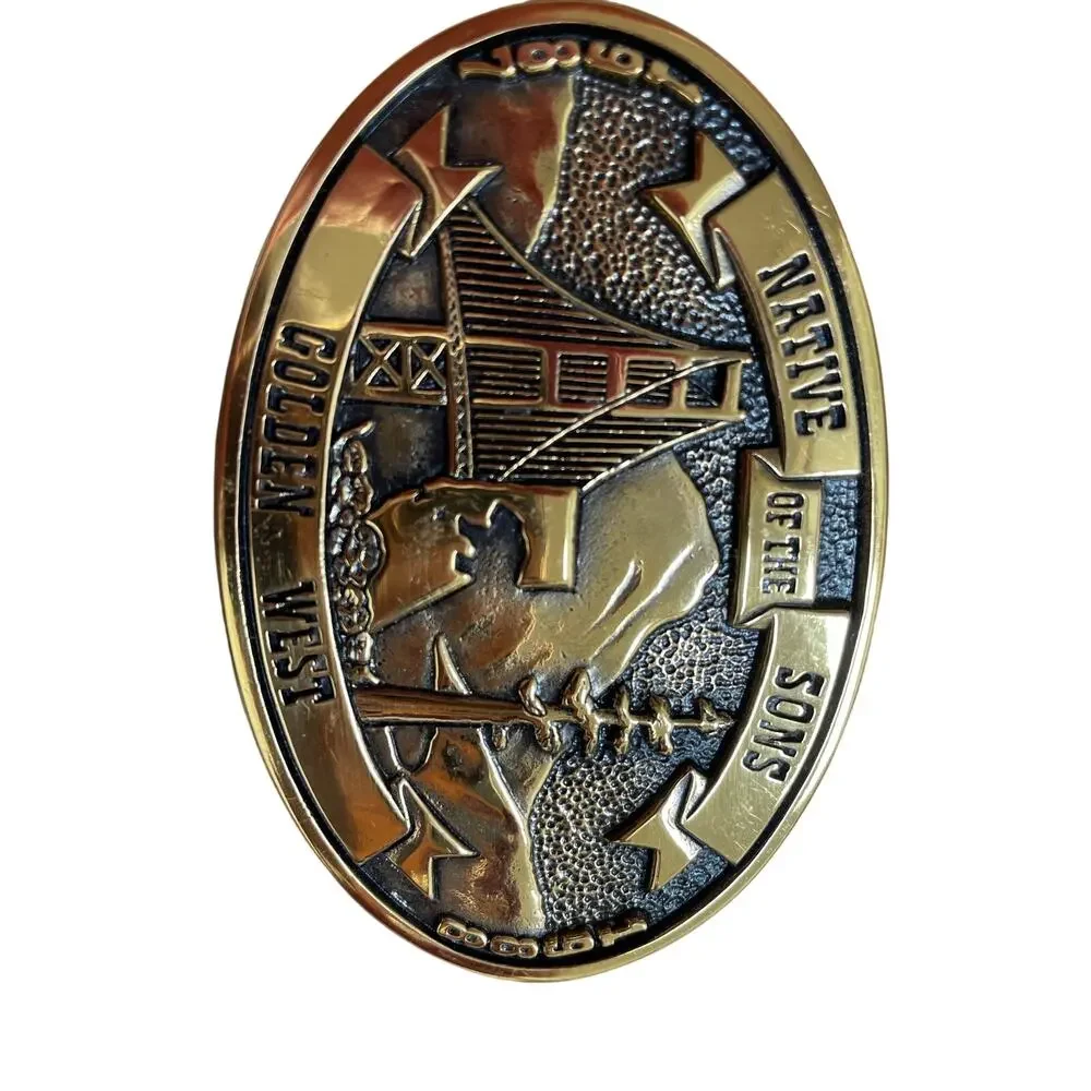 Vintage Native Sons Golden West Brass Belt Buckle Robert R Souza President